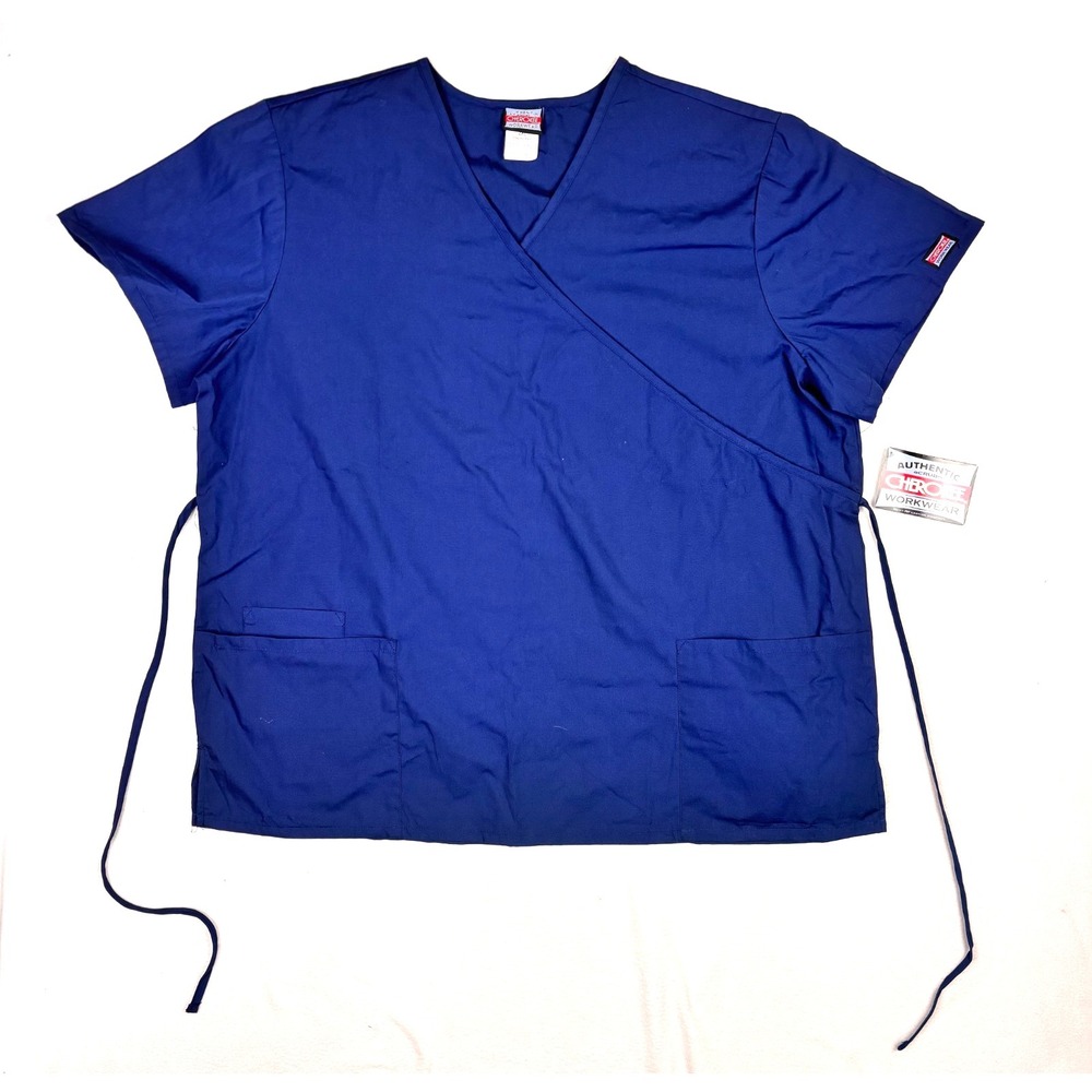 Cherokee Uniforms Workwear scrubs Front Mock Wrap Top 4801 Navy Blue XXL Pockets